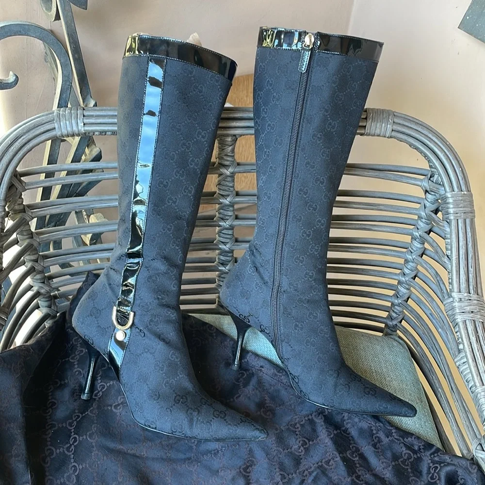 Gucci vintage GG monogram black cloth boots - Picture 3 of 16